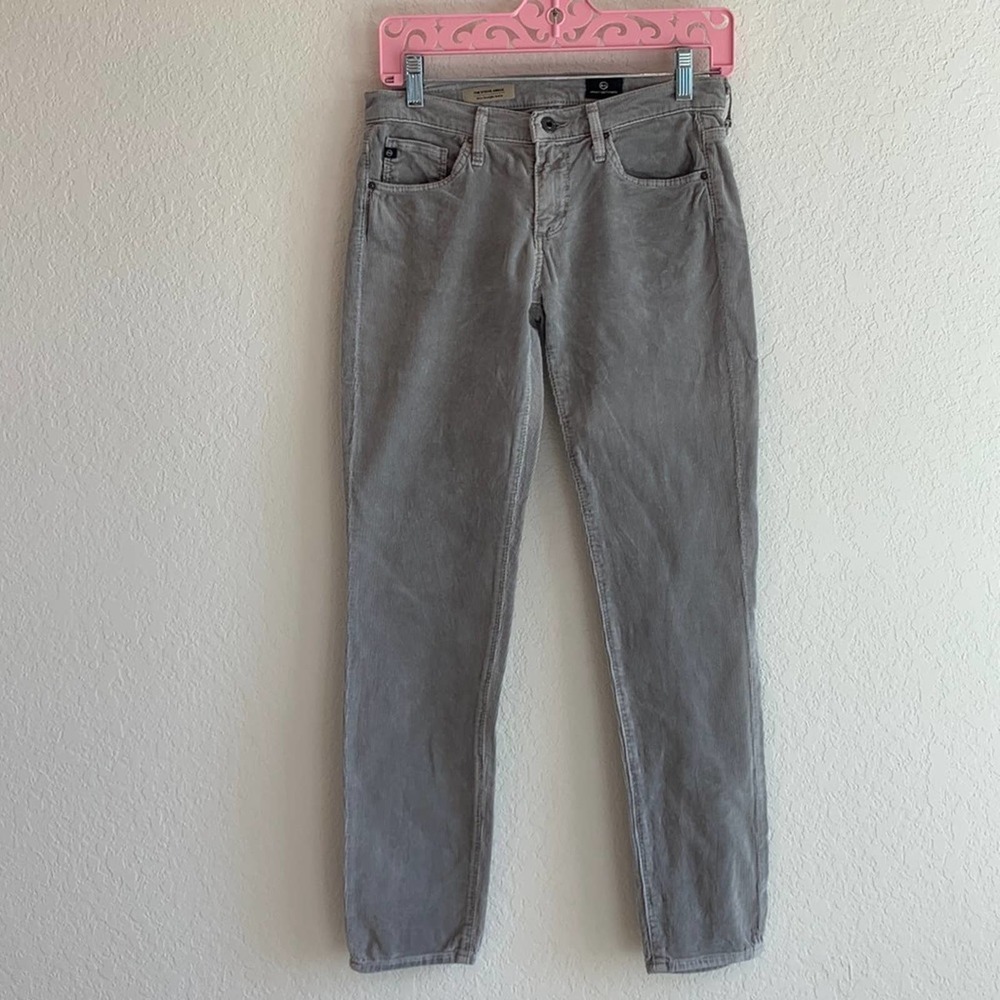 AG Adriano Goldschmied Grey Corduroy The Stevie Ankle Skinny Straight Jeans